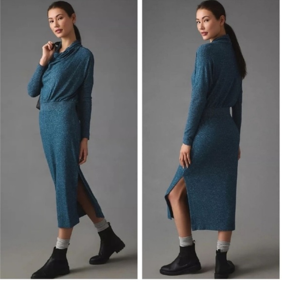SATURDAYSUNDAY Anthropologie Blue Mariah Long Sleeve Rib Knit Maxi Dress Medium - Picture 5 of 13